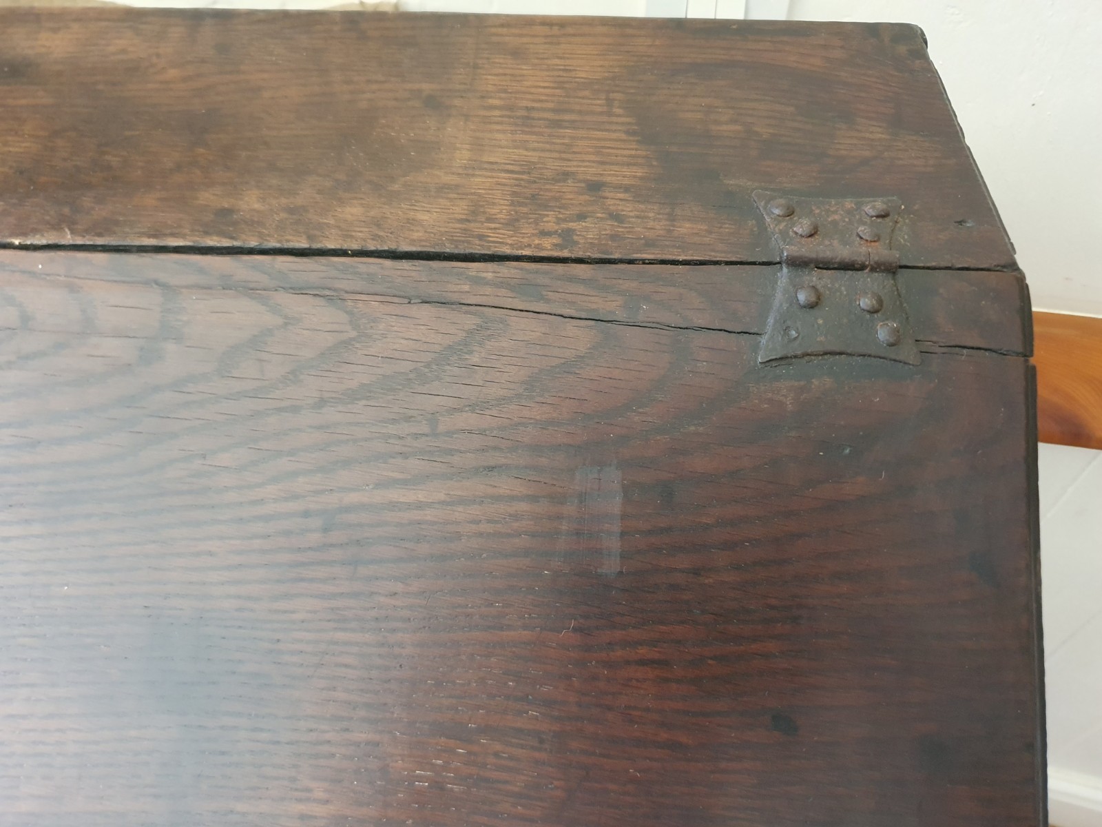 Antique 17th century & later carved oak bible box slope lock & key 3 drawers