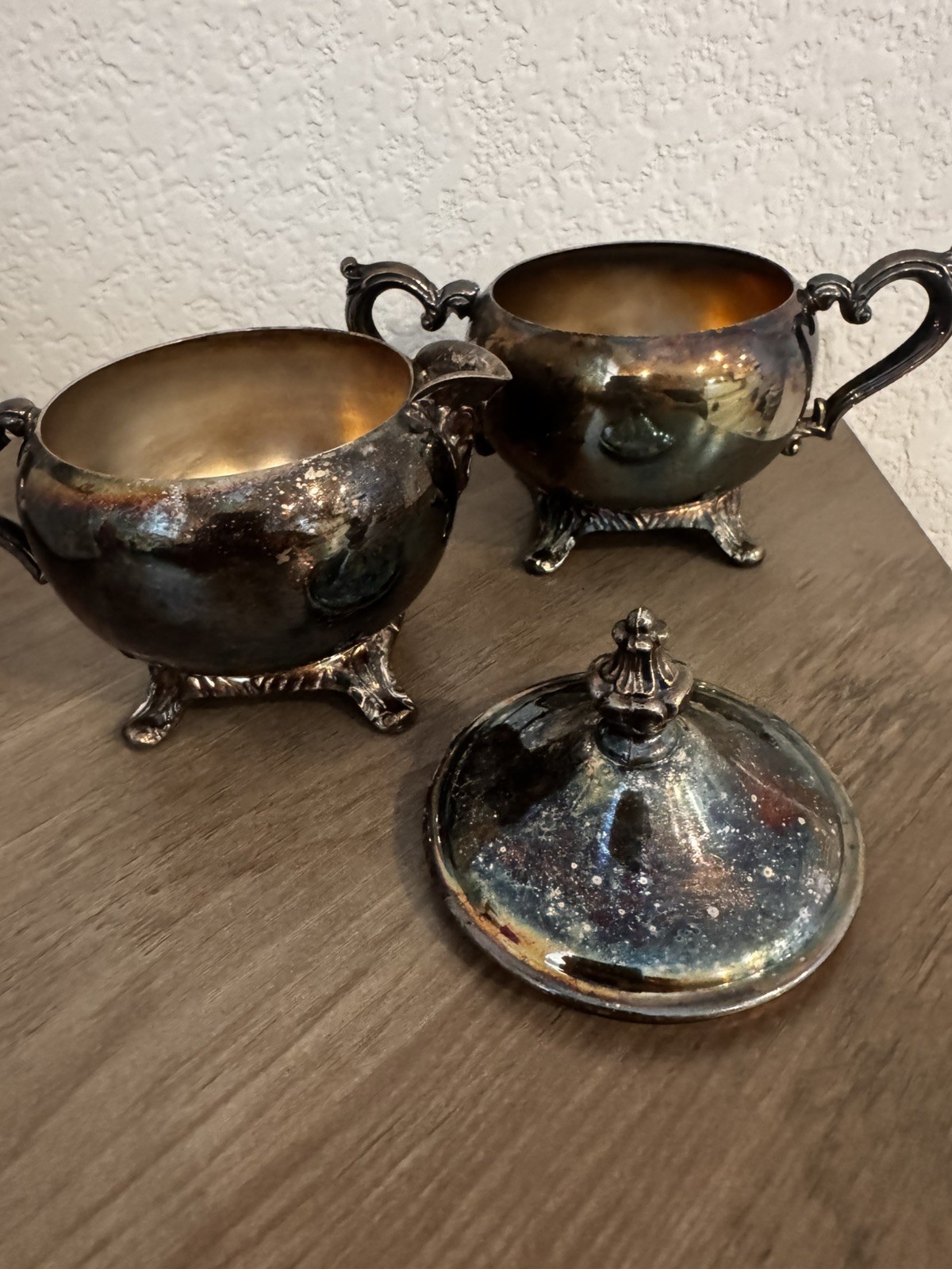 Vintage Silver Plated Sugar Bowl and Creamer Set Tarnished Victorian