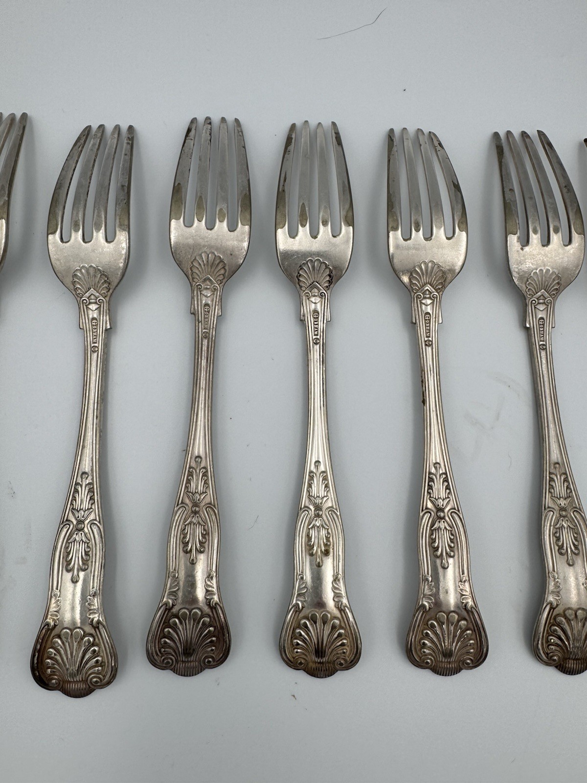 10 pc set Gorham Kings II Pattern Silverplate Flatware salad forks 7″ Used Worn