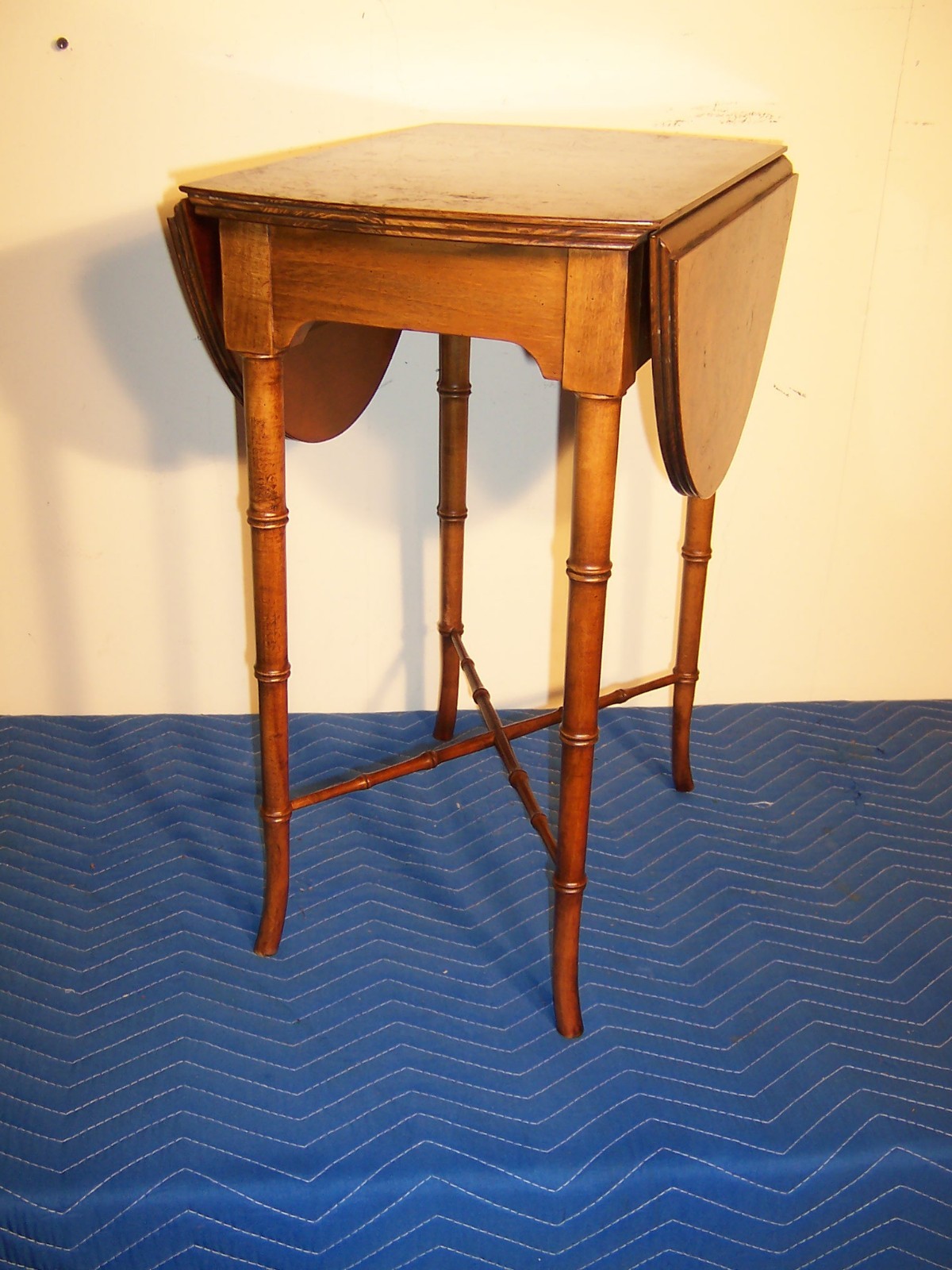 Vintage Small Diminutive Baker Faux Bamboo Burlwood Drop Leaf Side Table