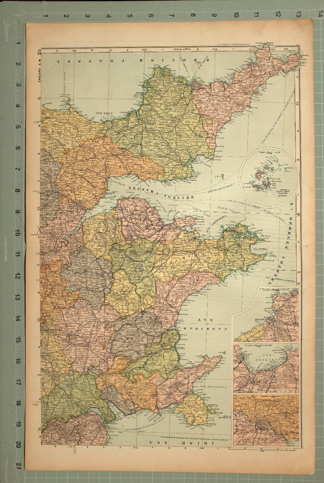 1908 MAP SOUTH WEST ENGLAND CORNWALL DEVON CARDIFF SWANSEA BRISTOL ANGLESEY