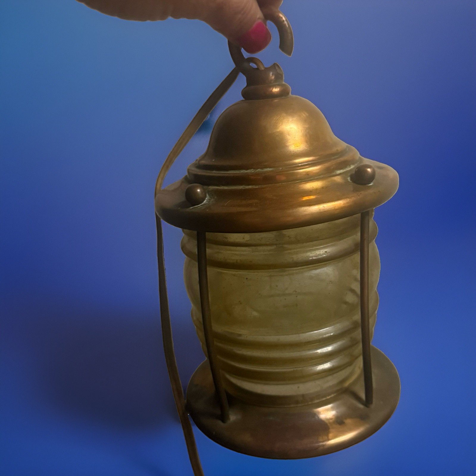 Vintage Brass Maritime Caged Ship Lantern Corded