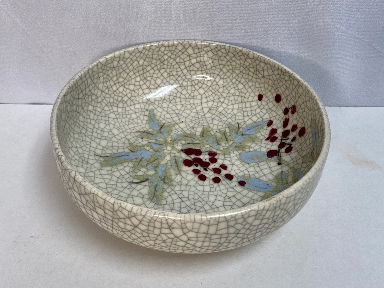 Antique Qing Dynasty Crackle Glaze Hand Painted Pottery Bowl Great Condition!