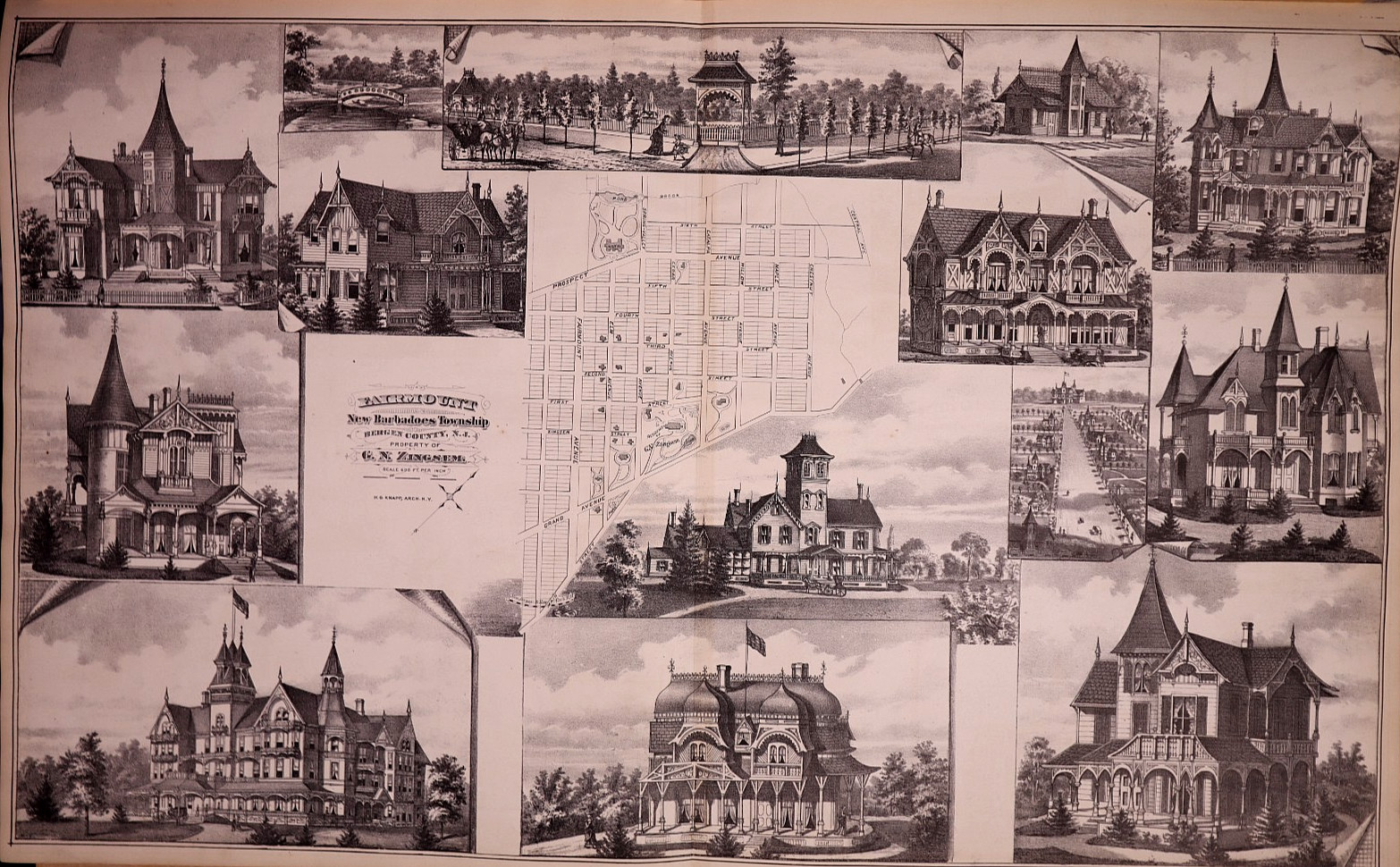 1876 Plat Map Fairmount, New Barbadoes, Bergen Co., NJ / Fairmount on Reverse