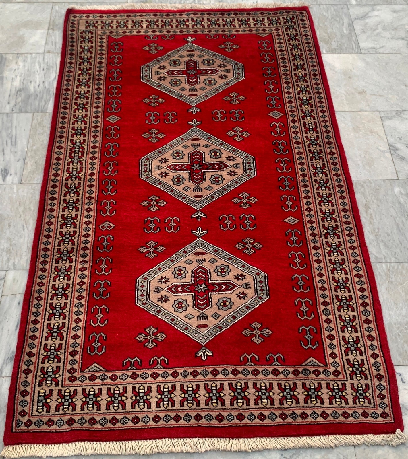 Vintage Afghan Rug, Jaldar Bokhara Rug, Traditional Area Carpet (3×5 ft.)