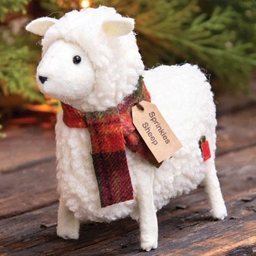 NEW Primitive SHEEP ORNAMENT CHRISTMAS 5.5″Tx7″Wx2.5″D CREAM SHERPA Fabric