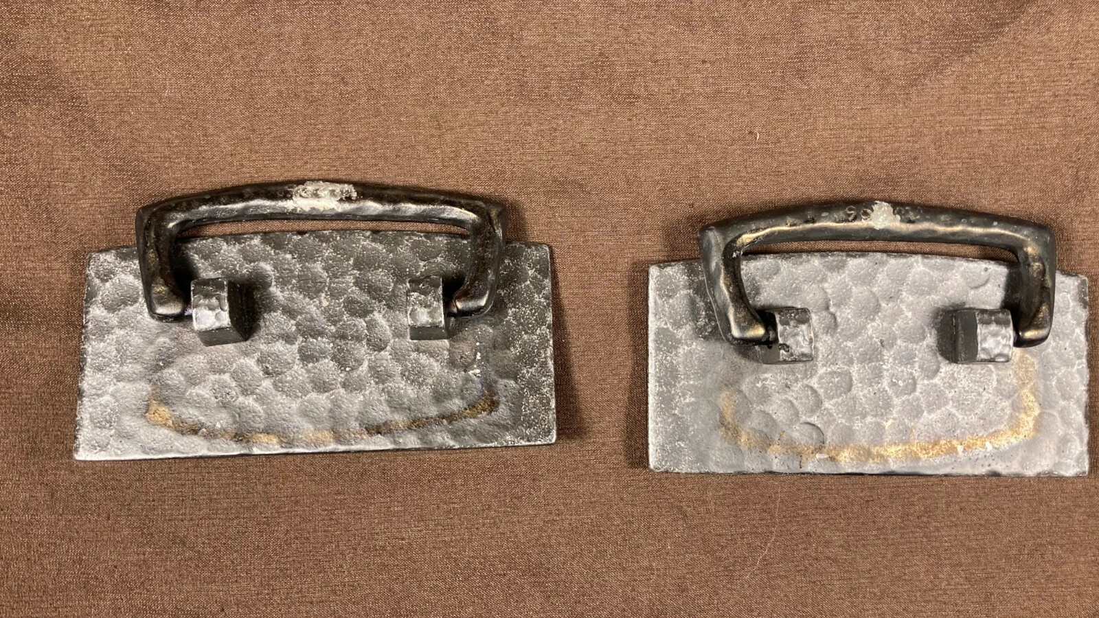 Pair Bail Pull Solid Cast Bass Hammered Pewter Finish Mission Arts Crafts Style