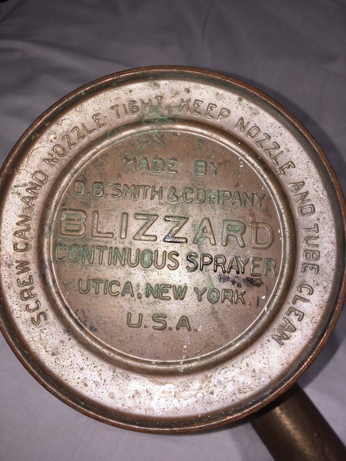 Antique DB Smith Co. BLIZZARD Copper continuous Pump Sprayer. Utica NY, USA.
