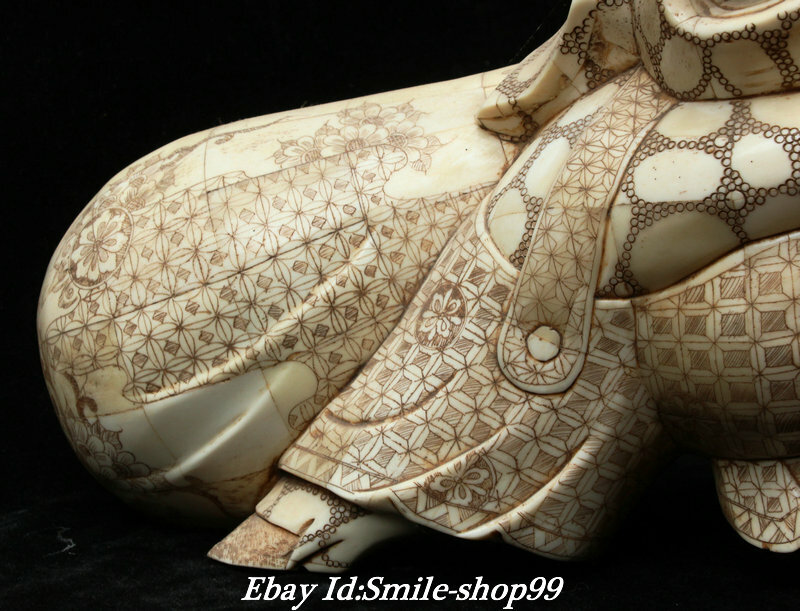 15.7″ China Old Catttle Bone Fengshui Zodiac Year Animal Pig Wealth Statue