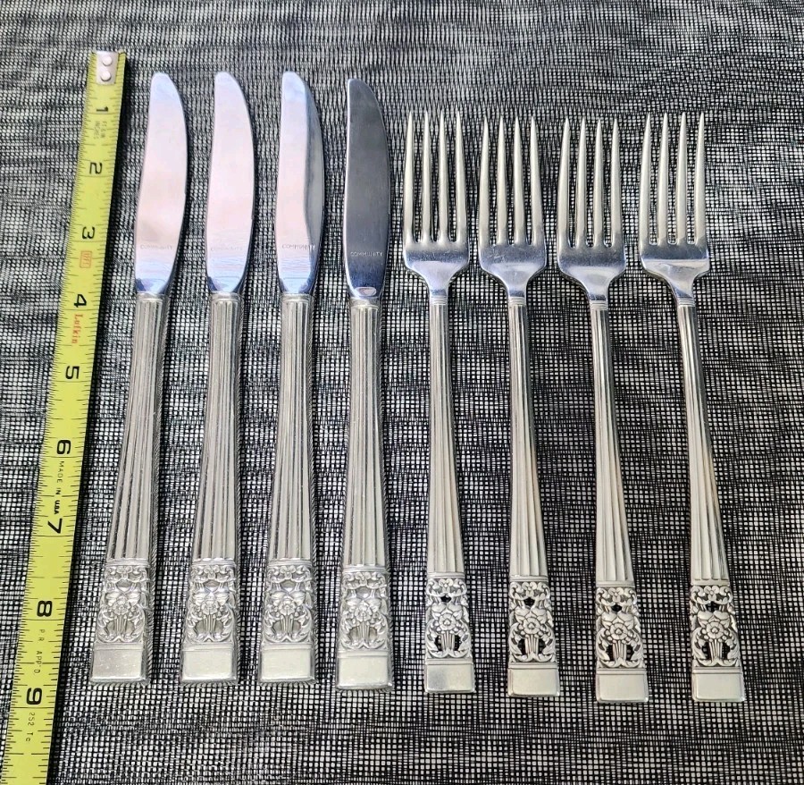🤗ART DECE 4 PLACE c1936 CORONATION SILVERPLATE GRILLE / VIANDE KNIVES & FORKS