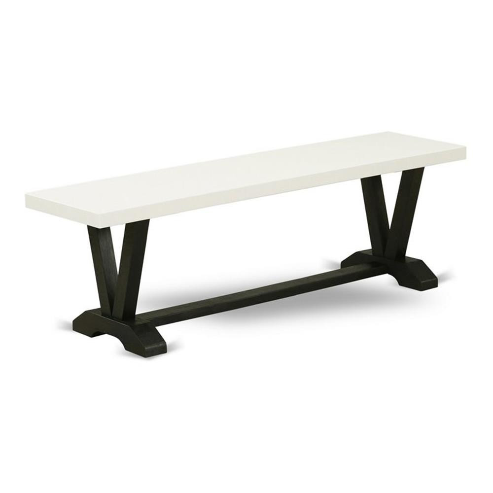 East West Furniture V-Style 15×60″ Wood Dining Bench in Black/Linen White