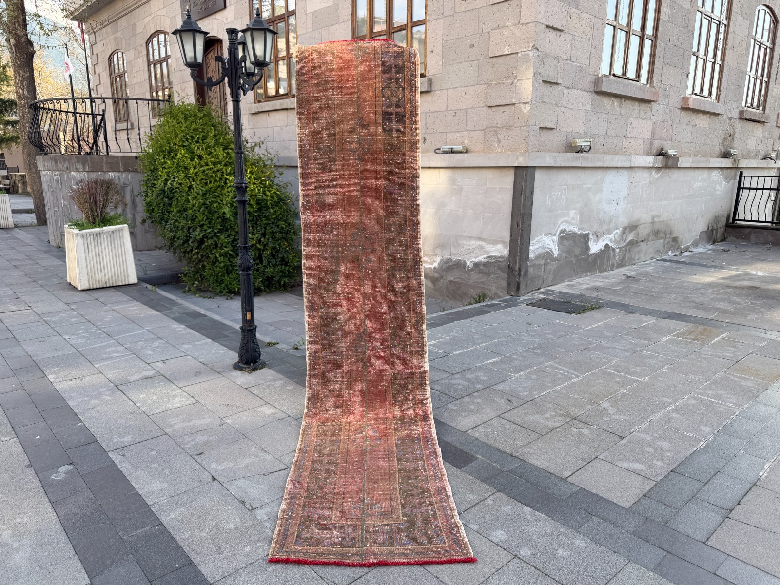 Vintage Turkish Oushak Runner Rug 2.4×10.9 ft Terracotta Hallway Rug
