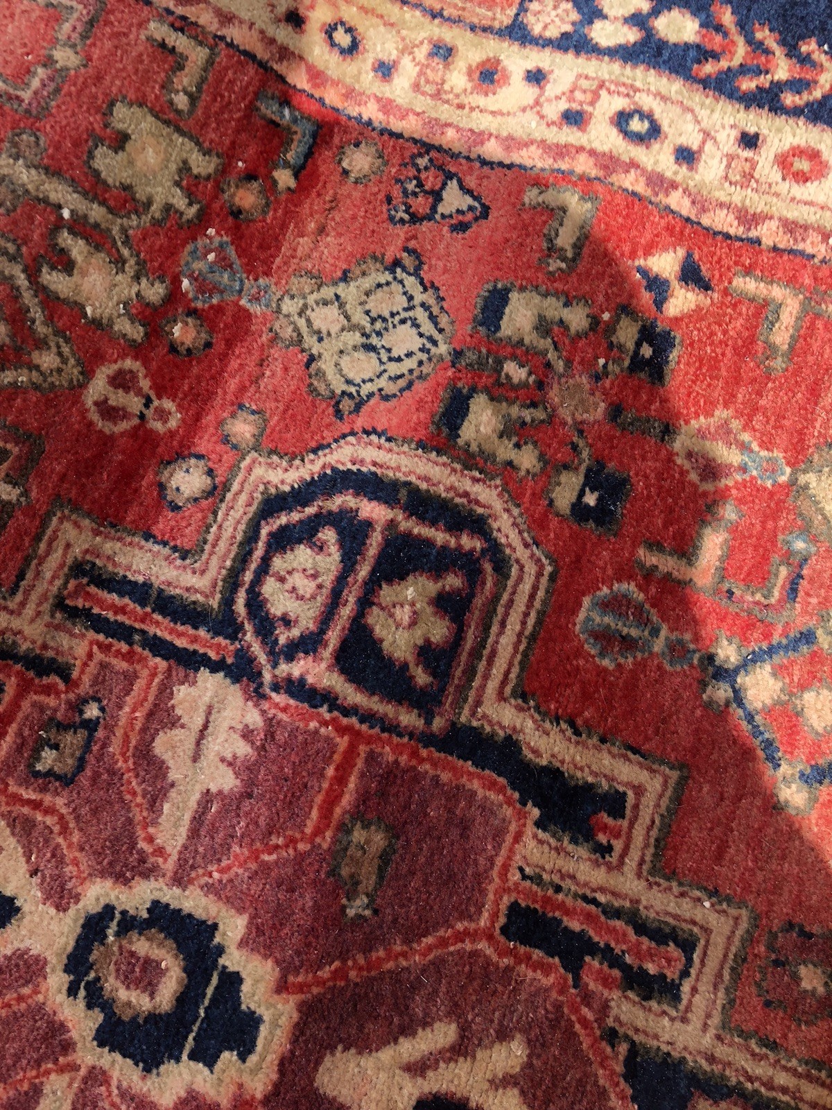 Afghan rug Antique vintage Turkmen pictorial hand woven distressed 84″ x 59″