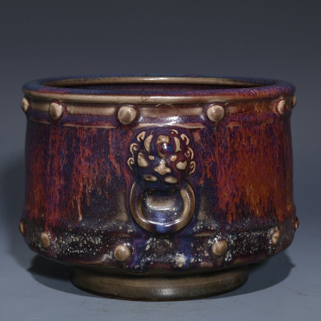 6.8″China Old Antique Song Porcelain jun kiln Fambe Drum nail Incense Burner