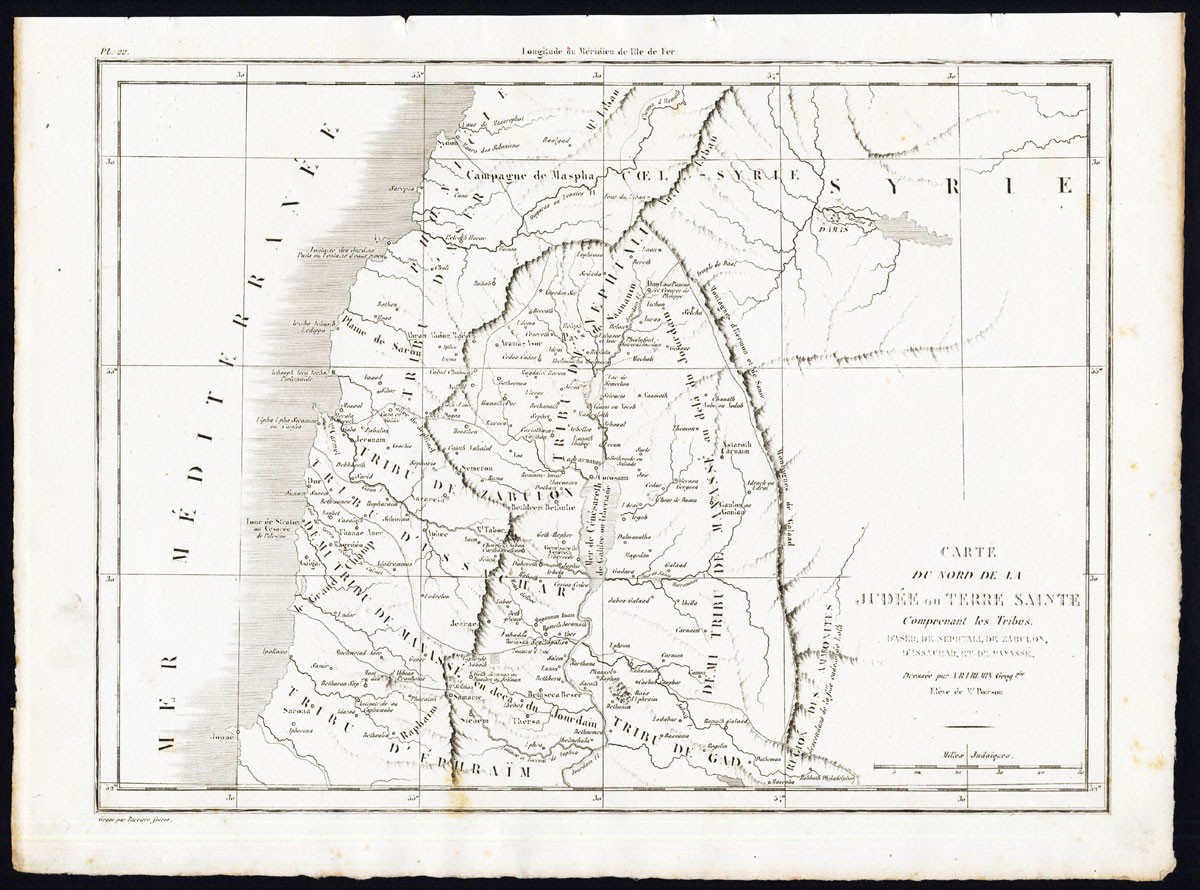 Antique Map-ISRAEL-NORTH-HOLY LAND-JUDEA-TRIBES-Blanchard-1844