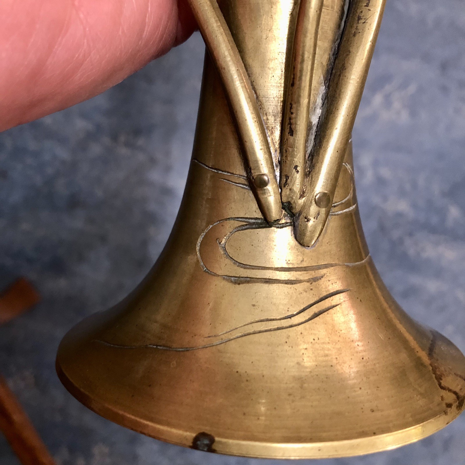 14″ Antique Floral Brass Vase Styled In Japanese Meiji Period/Art Nouveau Period