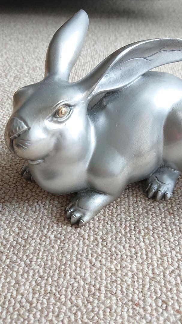 Japanese Vintage Rabbit Bronze Statue Pair Animal Sculpture Metalwork Figurine