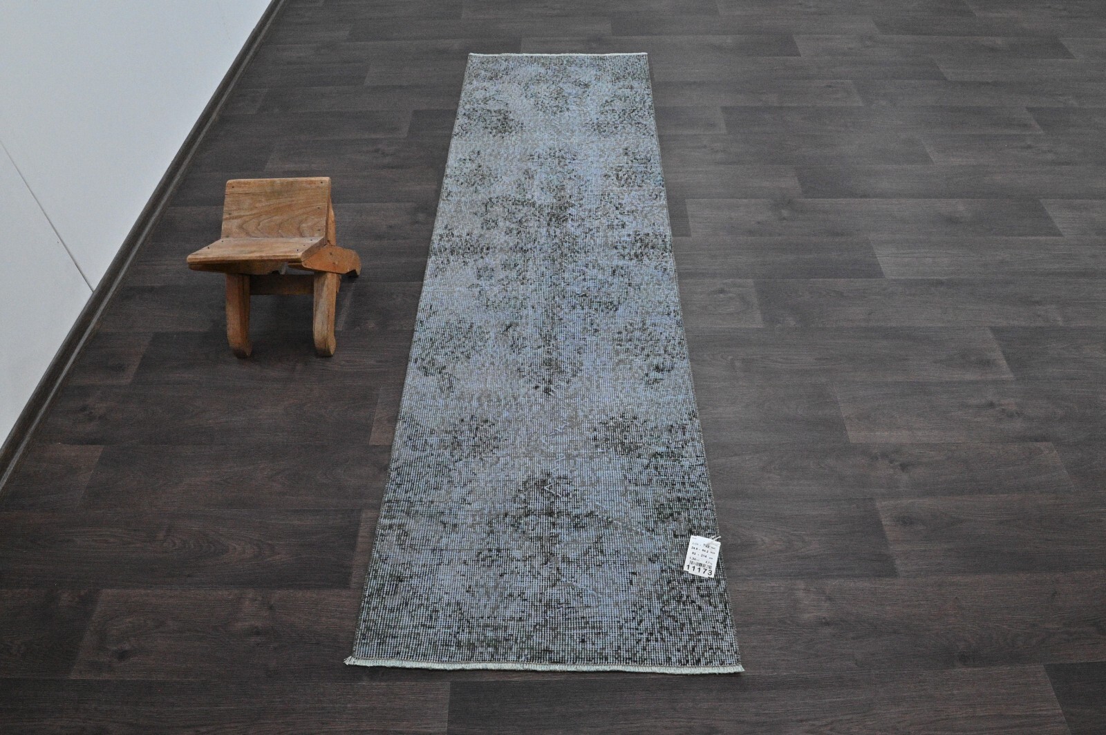 Vintage Turkish Runner Rug 2x7ft Wool Anatolian Handmade Hallway Oushak BLUE