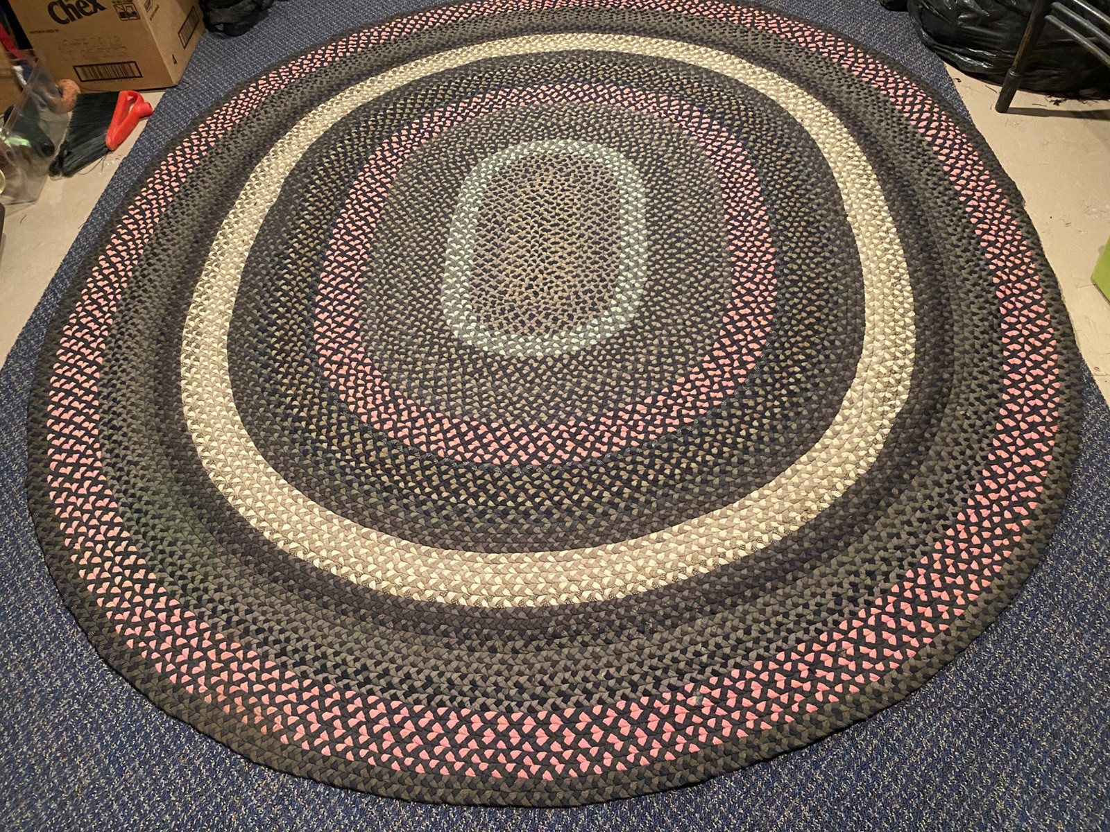 Vintage Handmade Oval Wool Braided Rug 81″ X 71″