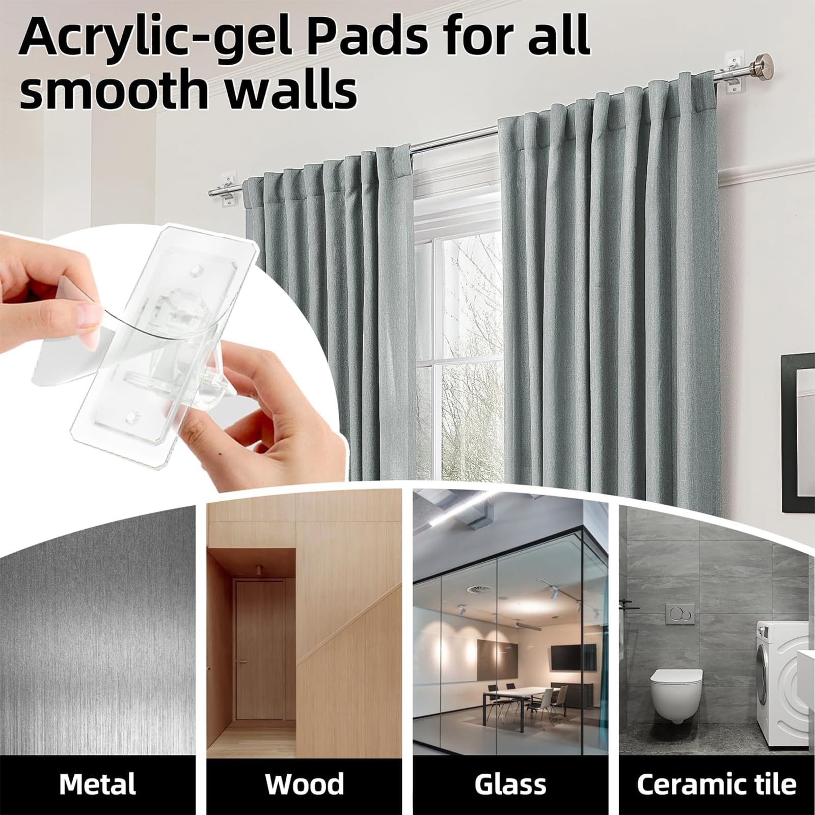 BelleVive 2 Pack Curtain Rod Brackets – No Drilling, Self XL, Transparent
