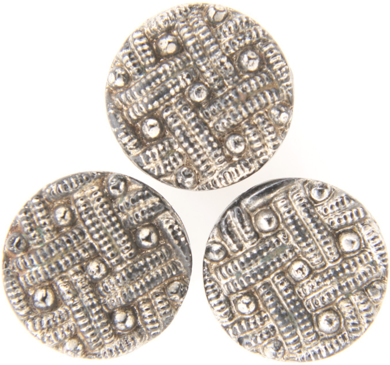 C1890s Antique Victorian Black Glass Silver Luster Basket Weave Button Set LOT 3