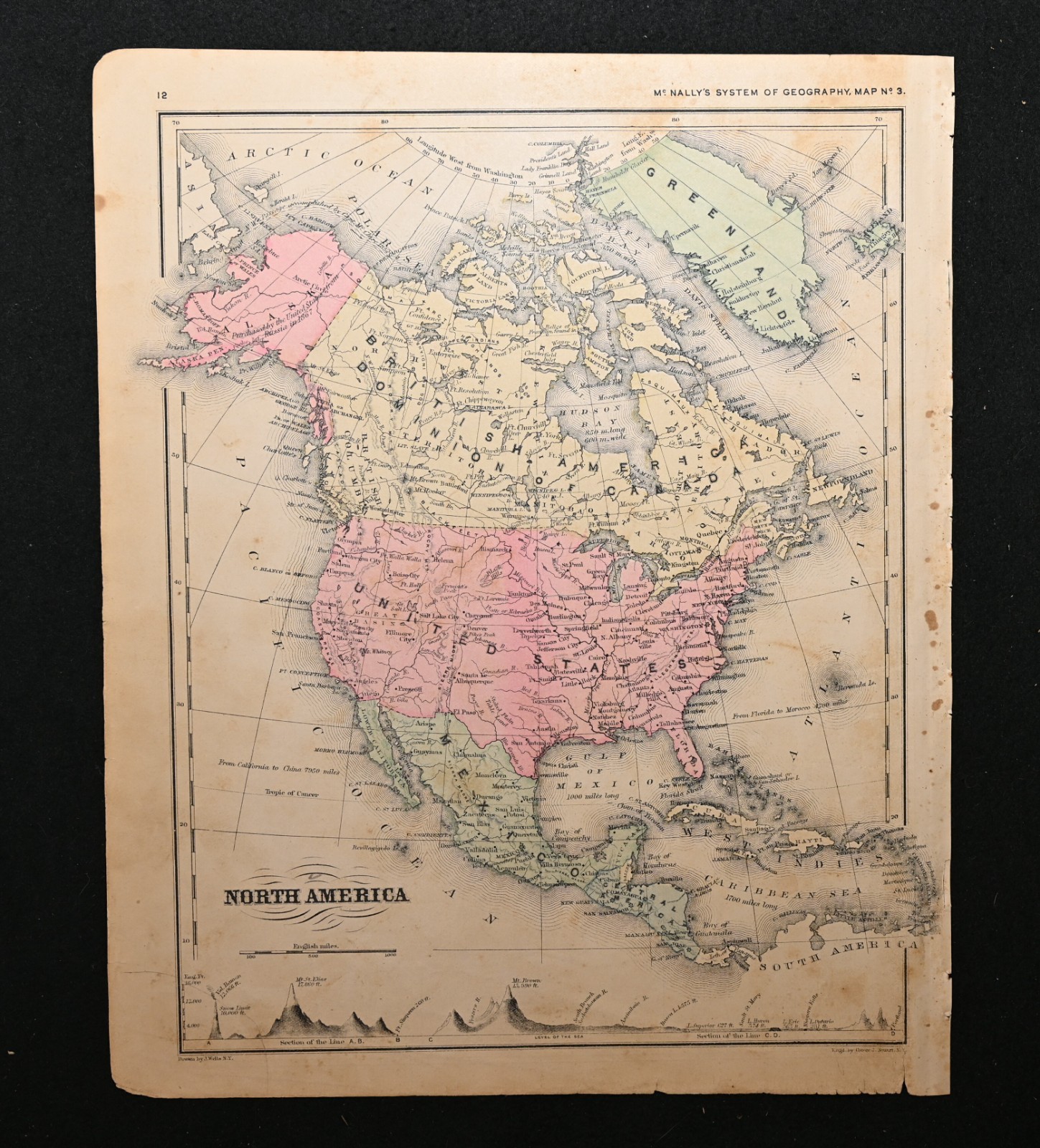 1866 Antique Map North America Francis McNally Original 12″ Atlas Page