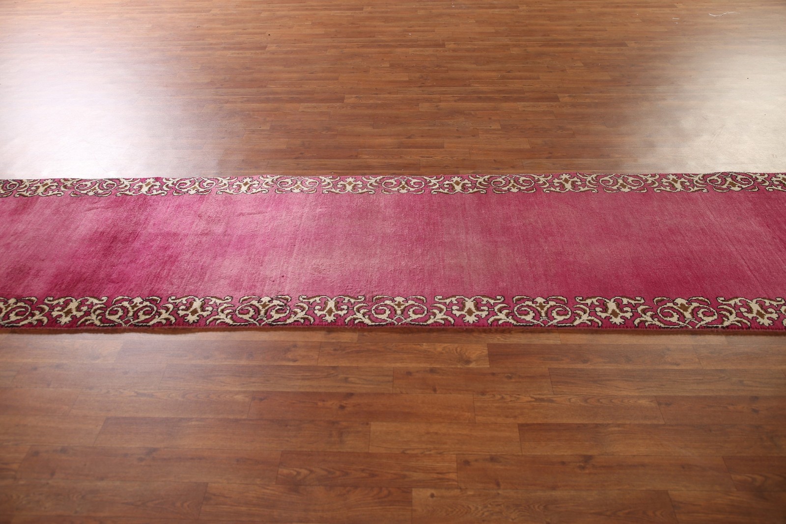 Bordered 10 ft Runner Rug 3×10 Pink Wool Hand-made Classic Carpet
