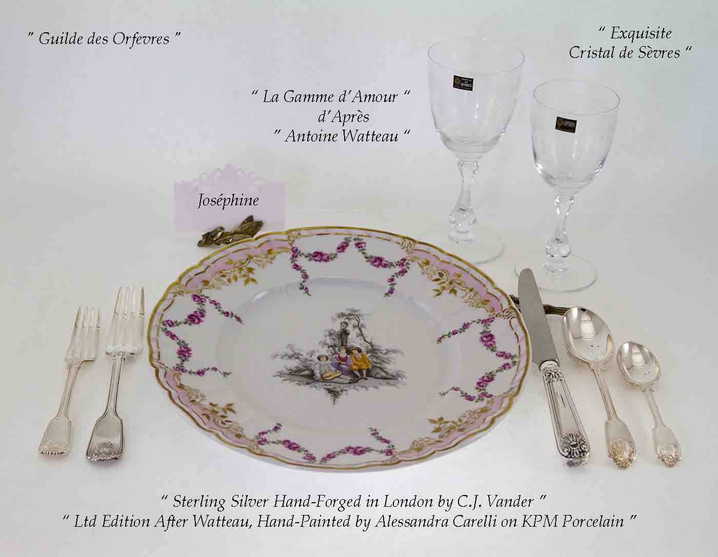 Sterling Silver Flatware 5-pc Place-Setting,Fiddle Thread Husk-Hand-Forged