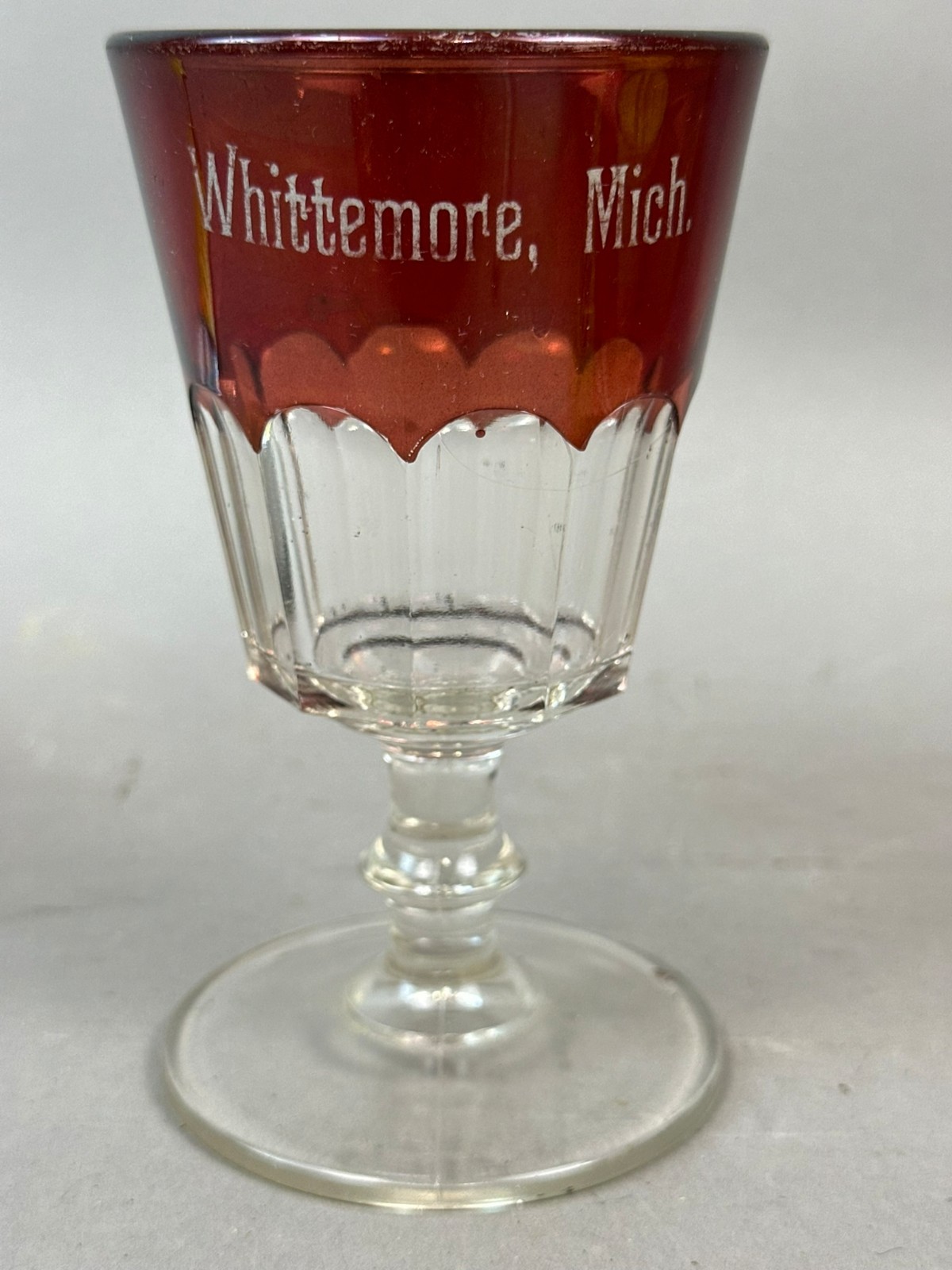 #708 Antique WHITTMORE Michigan Ruby Red Flash Souvenir Glass GOBLET