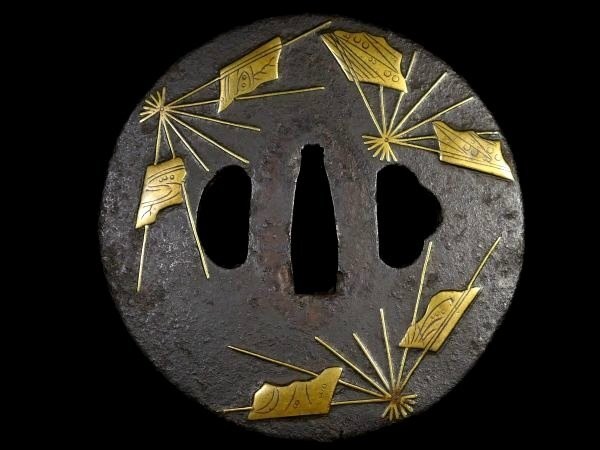 Antique Edo Period 8.6 x 8.3 x 0.5cm TSUBA Sword Katana Daito Wakizashi Koshirae