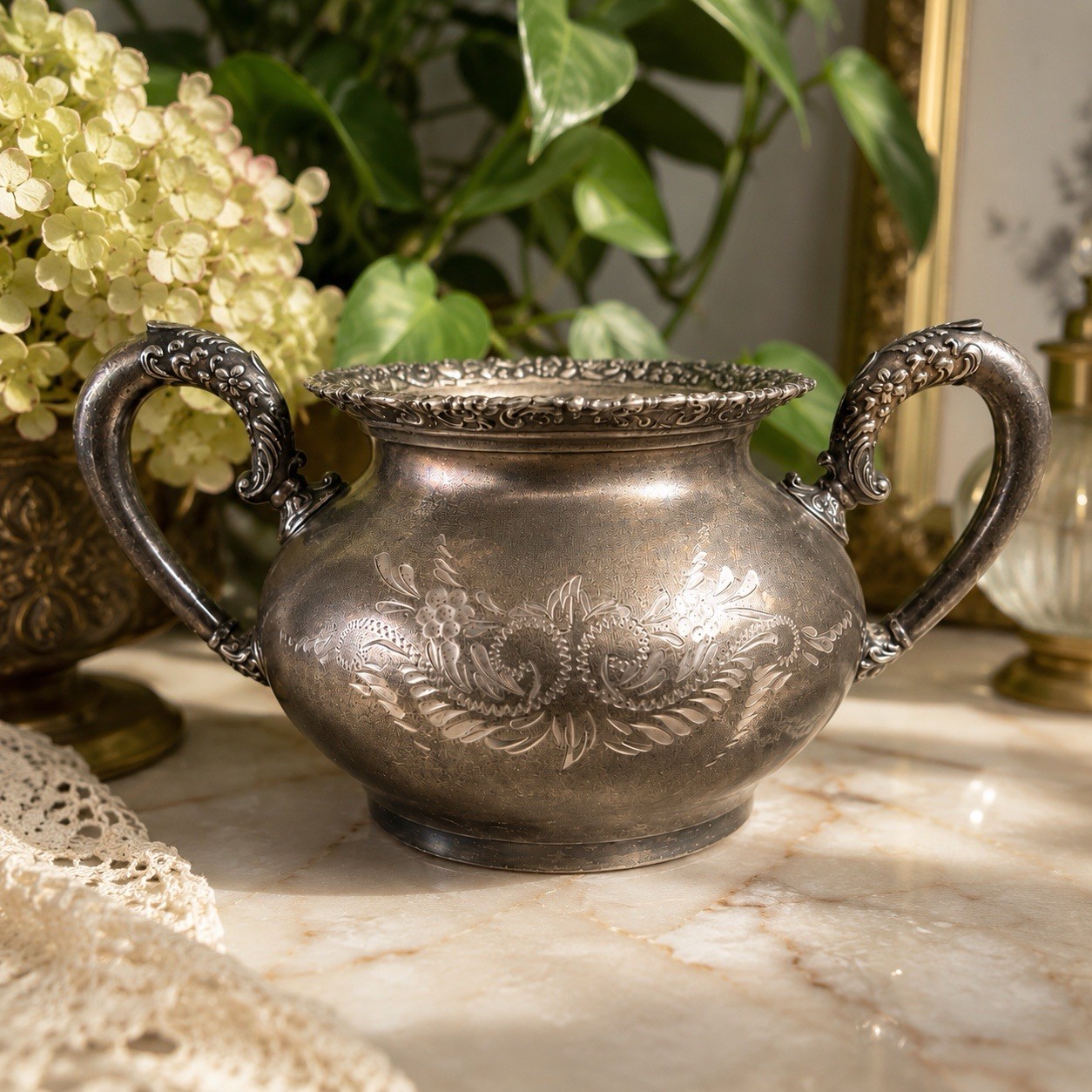 Antique Van Bergh Silver Plate Waste Bowl 468 Pat 1898 Victorian Ornate