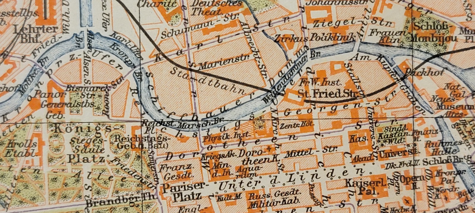 Two 1898 colored maps Berlin, Berlin Surroundings + B&W Berlin Buildings Meyers