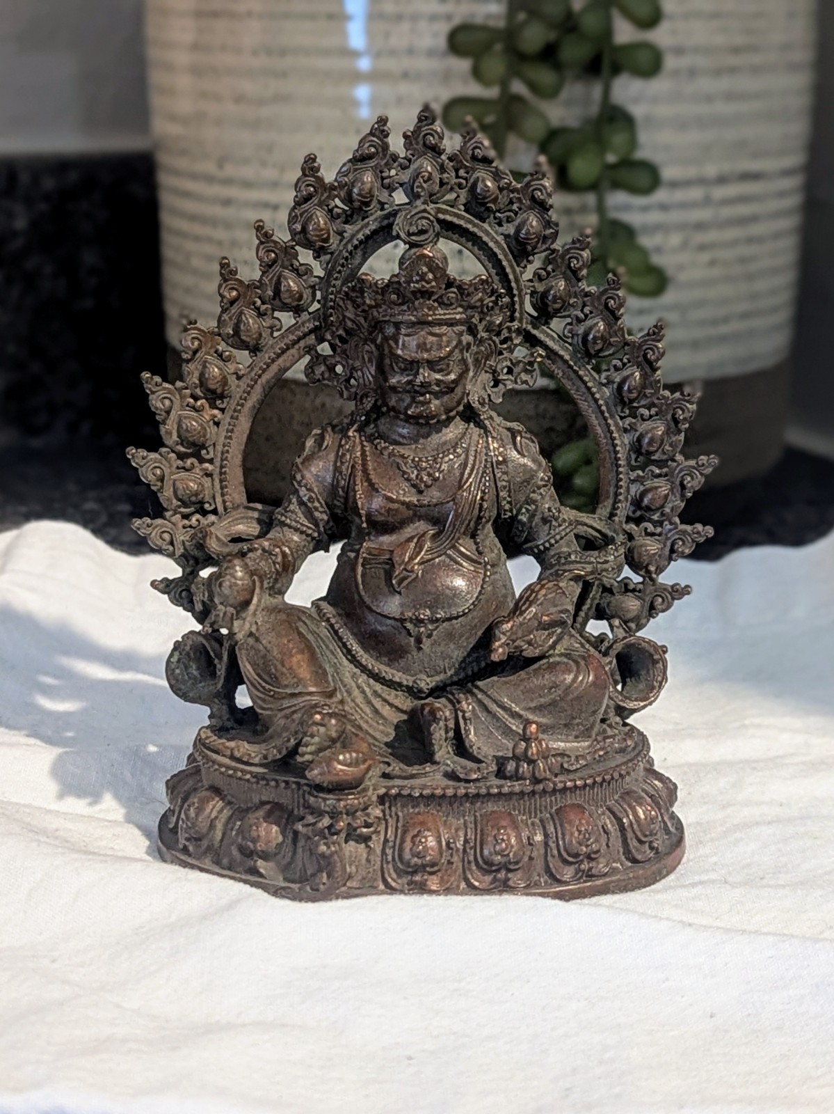 Yellow Jambhala Bronze 4.6″ Statue God Wealth Buddha Jambala Dzambala Dzambhala