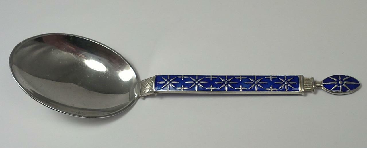Vintage Sterling Silver & Enamel Caddy Spoon (4 ¾”) by J. Tostrup – Norway