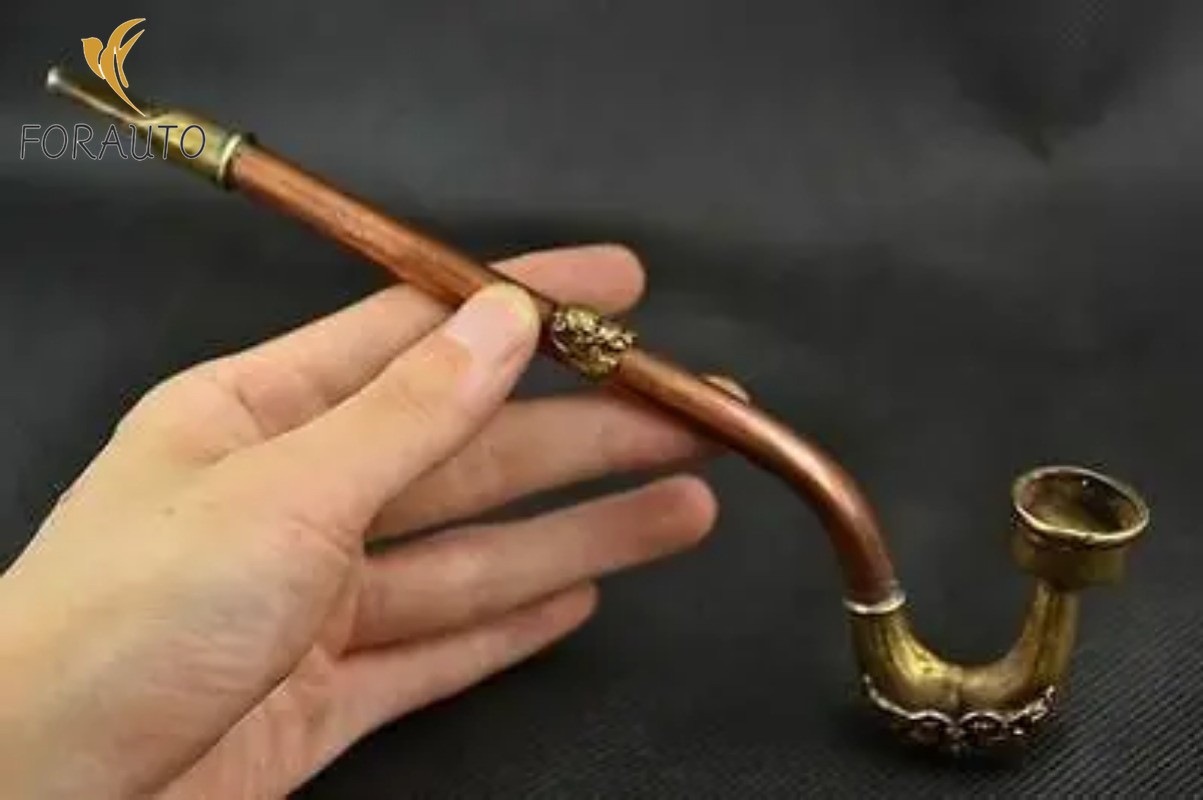 Collectible Inlay Workmanship Pipe Dry Tobacco Bag Brass Cigarette Holder