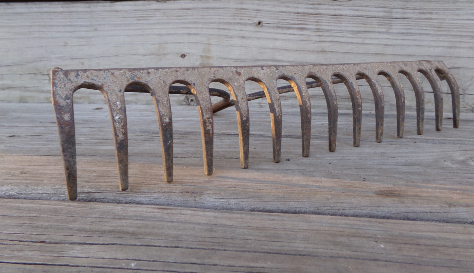 Vintage RAKE head, Authentic old FARM tool with cool patina, strait tines u grip