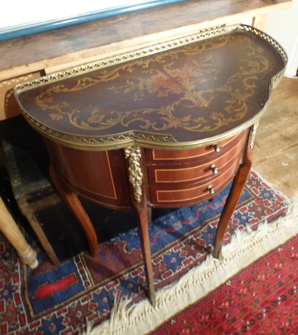 Side Table In Louis XV Style, Naturistically Decorated, Height 71 Cm