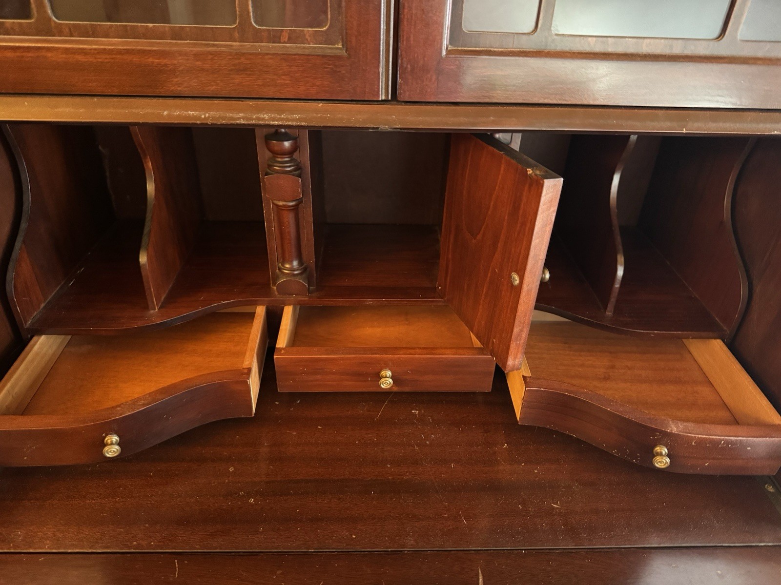 Maddox Tables Antique Chippendale Secretary Desk Mahogany Bookcase Top Glass Do…