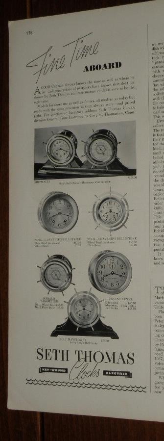 Magazine Ad* – 1937 – Seth Thomas Clocks – Maritime clocks