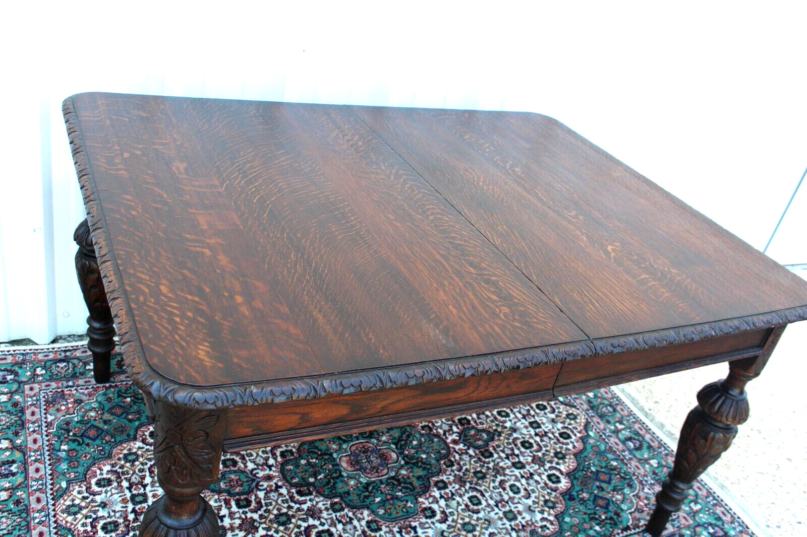 French Antique Tiger Oak Renaissance Kitchen Dining Table Circa 1880