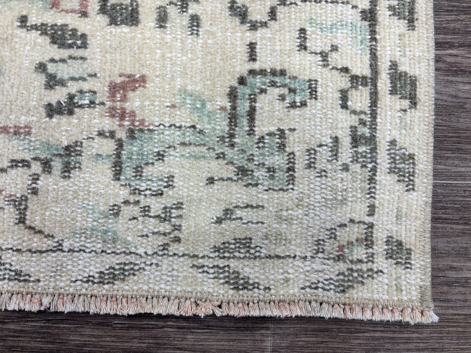 4×8 Beige Green Neutral Vintage Turkish Area Rug, Hand-Knotted Wool Bedroom Rug