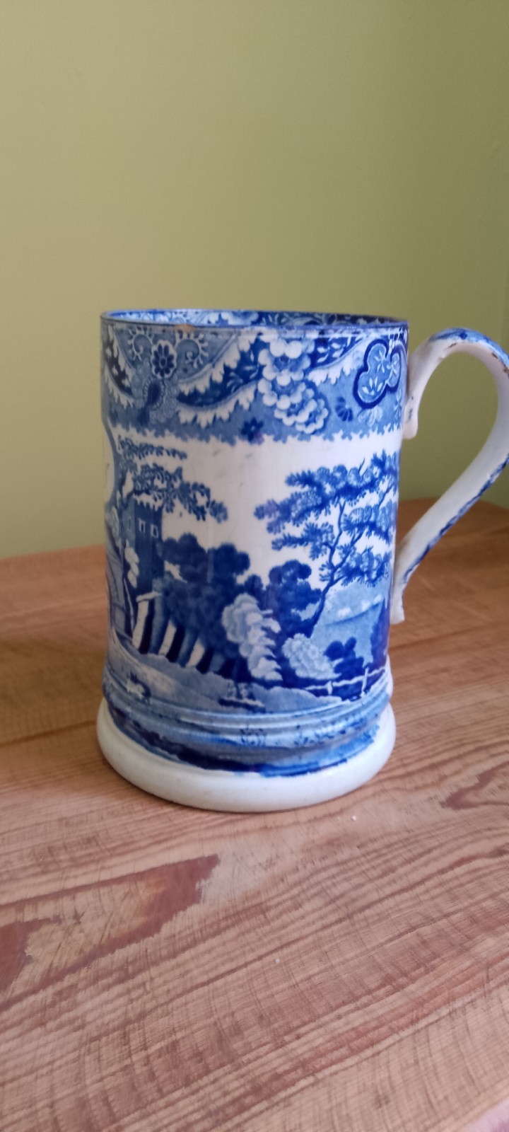 Spode Blue & White Castle Print Tankard (Enoch Wood) 1830s Design.