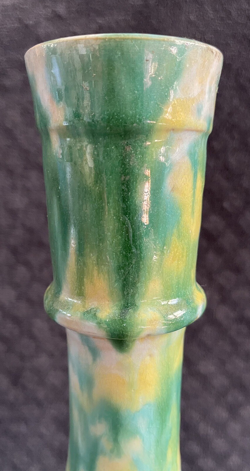 RARE Antique Middle Eastern Drip Splash Glazed Earthenware Bottle Form Vase