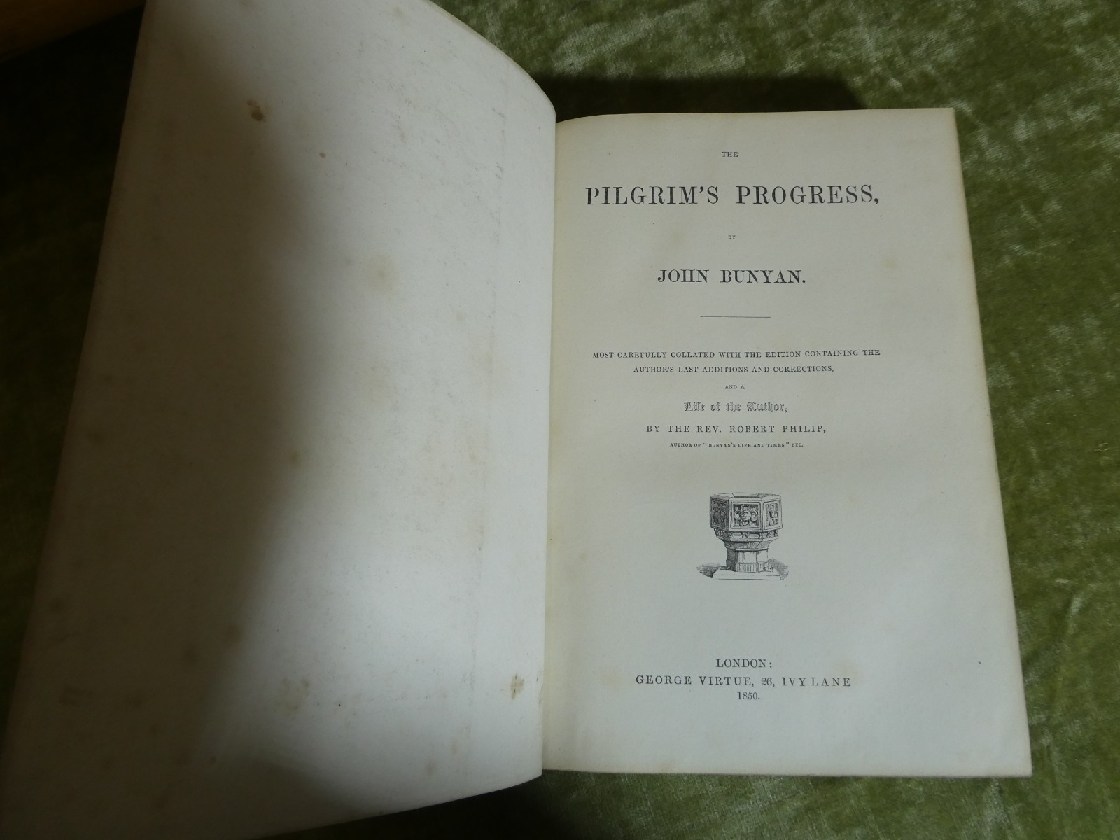 1850 PILGRIMS PROGRESS John Bunyan Leather Bound Book SHELF FILLER