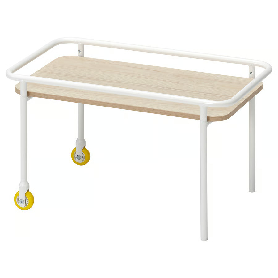 Side table on casters, light ash effect/white, 27 1/8×15 3/8 “