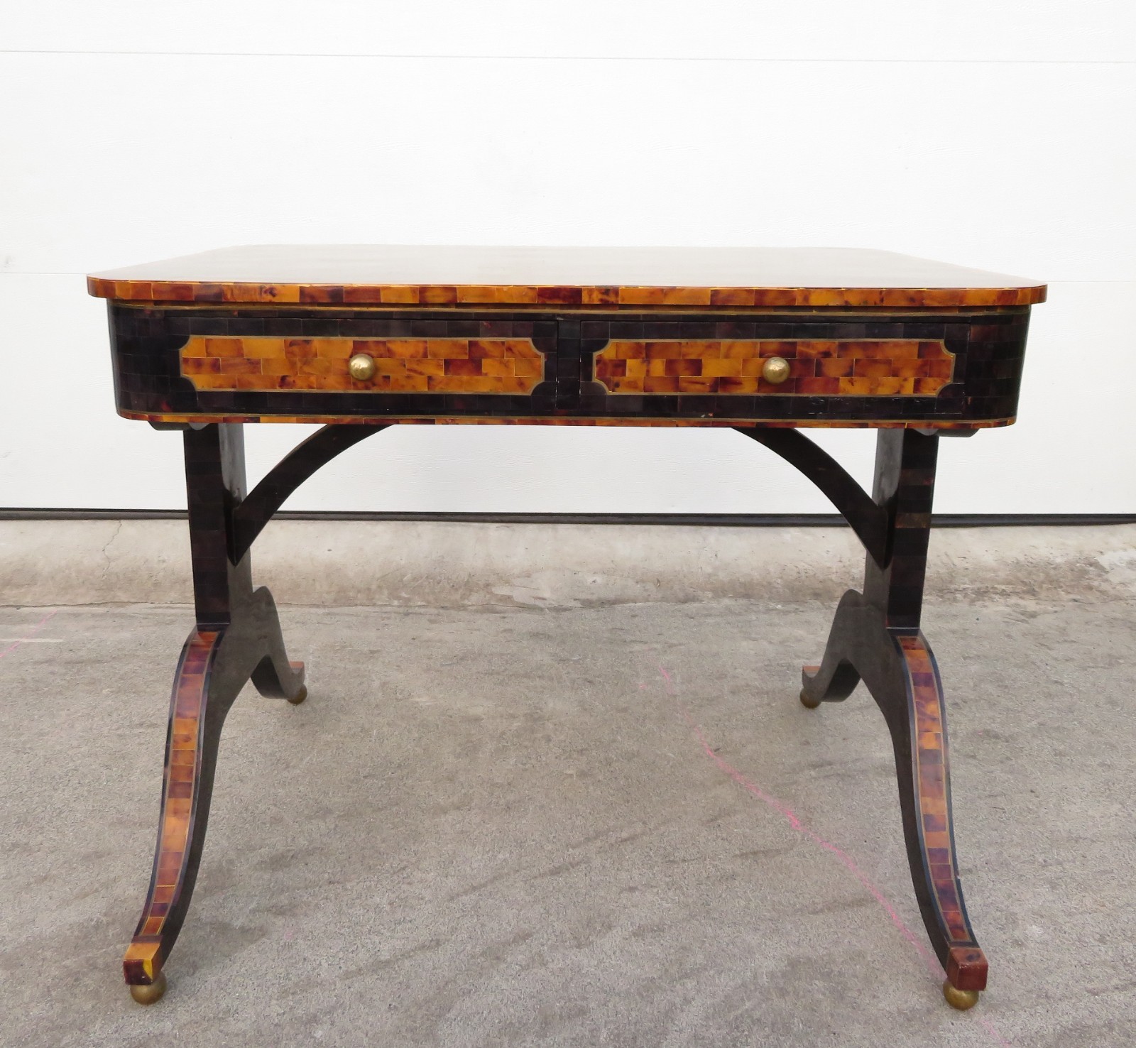 Vintage MAITLAND SMITH Faux TORTOISE SHELL WRITING DESK Neoclassical TESSELLATED