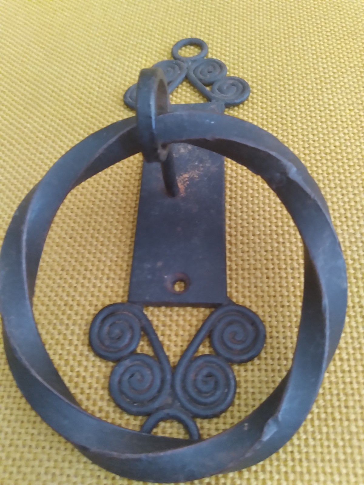 Antique Primitive Blacksmith Forged Black Wrought Iron Door Knocker