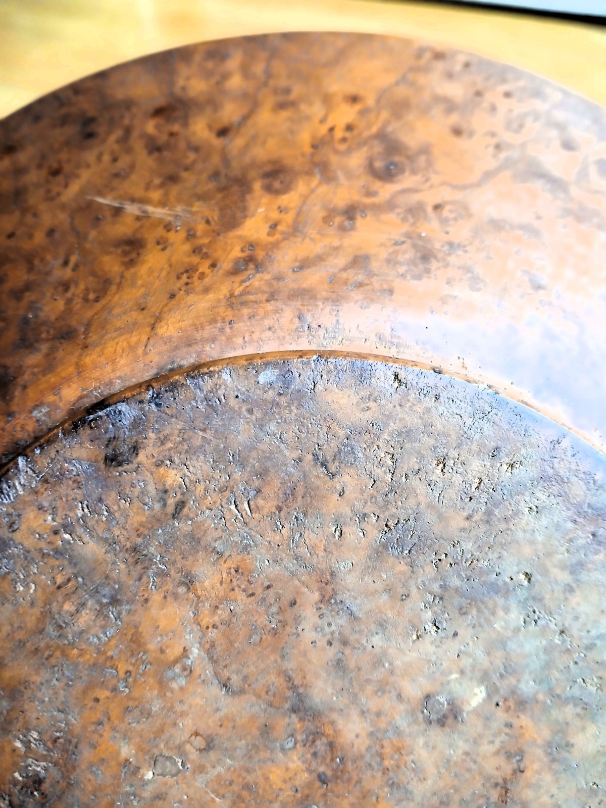 Early Original Amazing Unusual Carved Wooden 11″ Footed Burl Bowl