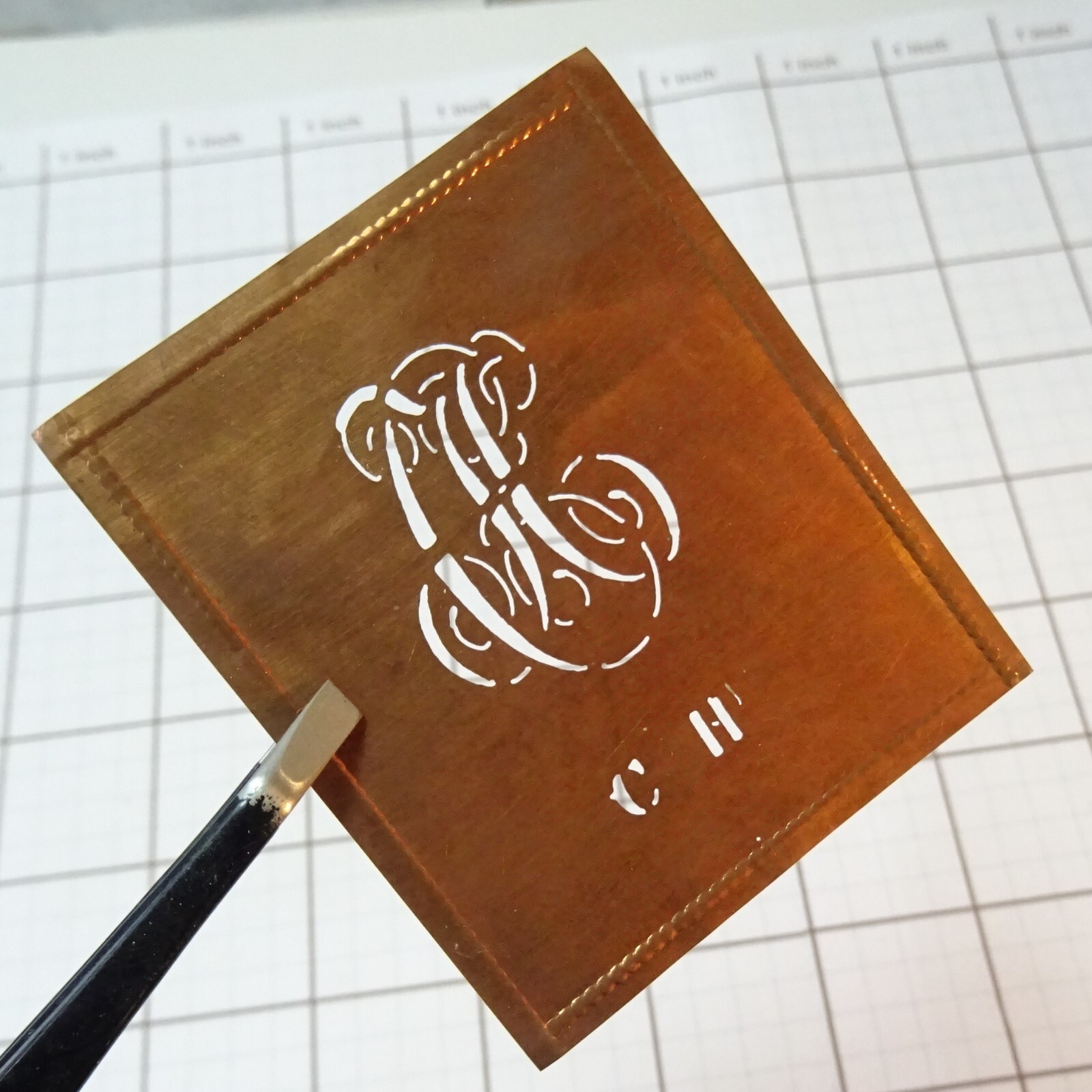 CH C H HC monogram initials letters copper stencil antique calligraphy name sign