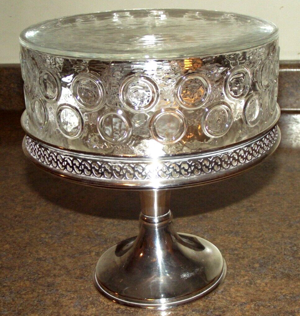 Thomas White? EPNS 8″ Silver Plated Footed Cake Fruit Stand Glass Cover #6039 S